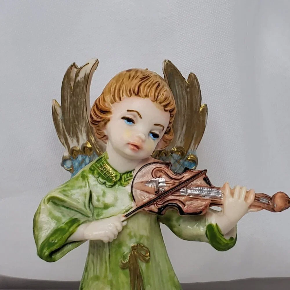 VTG Fontanini Plastic Depose Italy Angel #163 Green Figurine Playing Violin